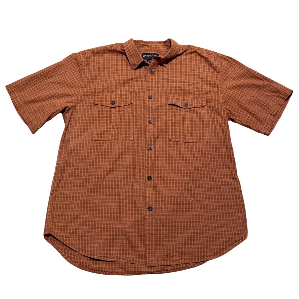Marino Bay Natural Mens XL Orange Plaid Short Sleeve Button Down Shirt Cotton